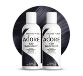 Adore Semi Permanent Hair Color 120 Black Velvet bottle delivers vibrant, long-lasting coverage.