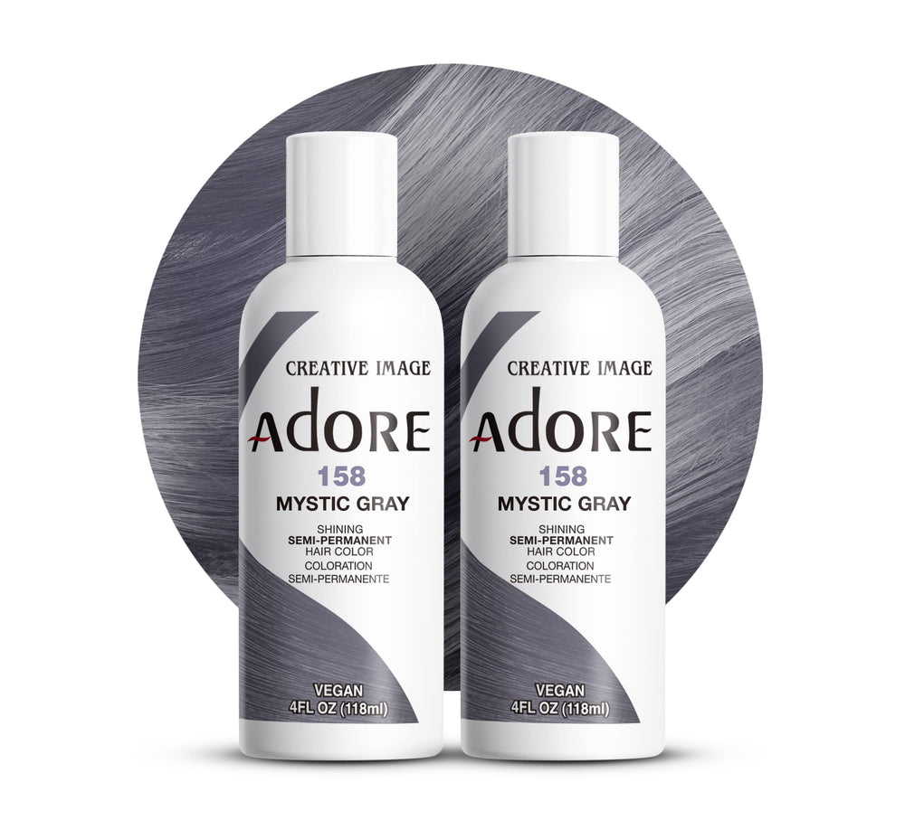 Adore 158 Mystic Gray bottle-front image showing at-home gray coverage