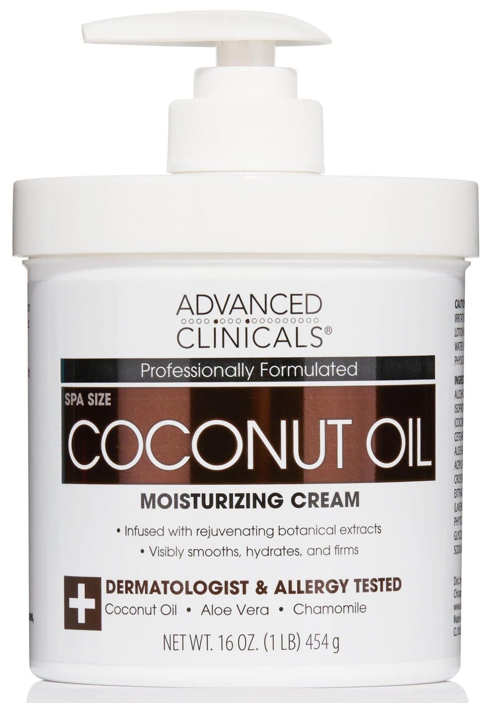Advanced Clinicals coconut oil body cream bottle shows rich hydration for dry skin
