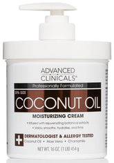 Advanced Clinicals coconut oil body cream bottle shows rich hydration for dry skin