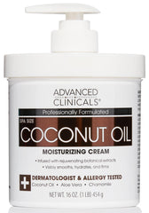 Advanced Clinicals coconut oil body cream bottle shows rich hydration for dry skin