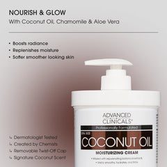 Advanced Clinicals coconut oil body cream swirl demonstrates smoothing texture and glow