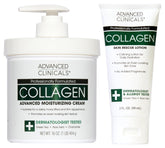 Advanced Clinicals collagen cream body lotion bottle shows hydrating formula for firmer-looking skin