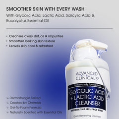 Advanced Clinicals Glycolic Face Wash skin-smoothing close-up showing smoother texture after use