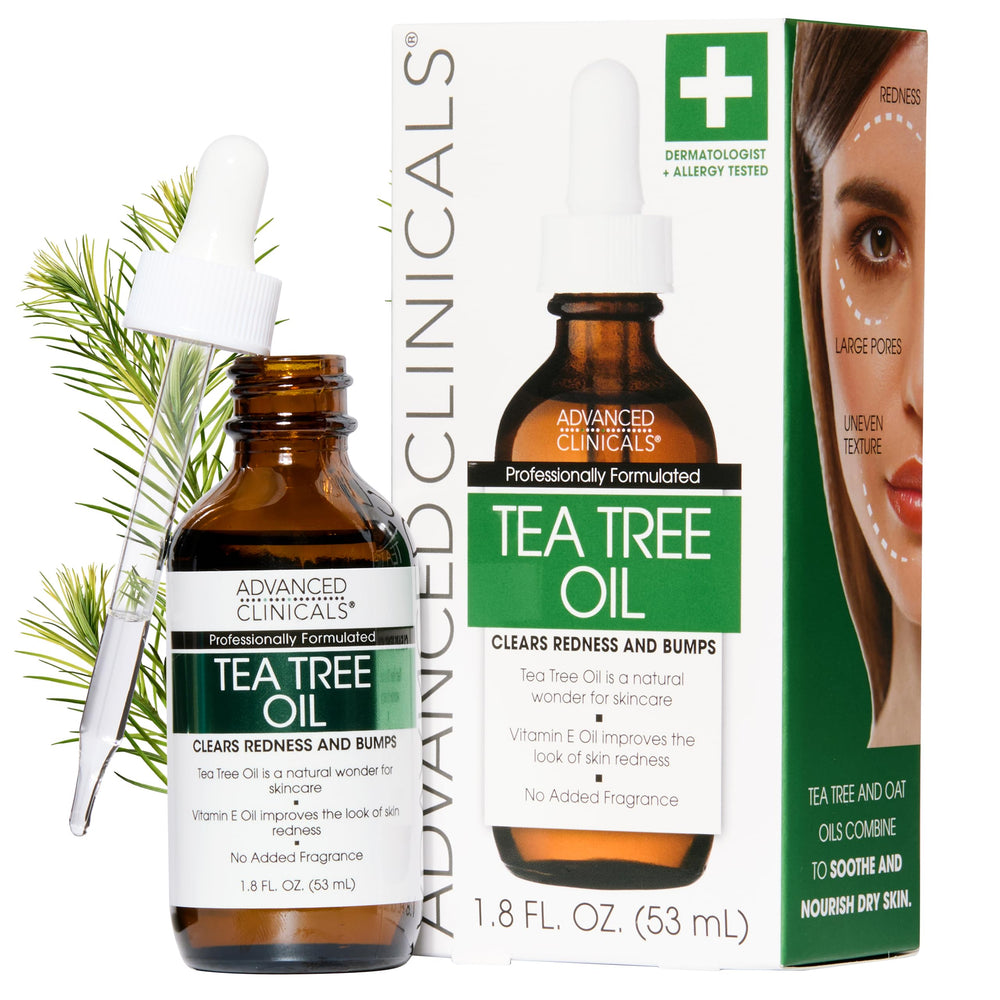Advanced Clinicals Tea Tree Oil Face Serum bottle offers a lightweight feel for smoother skin.