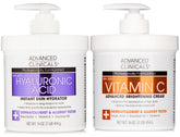 Advanced Clinicals vitamin C body cream jar highlights brightening formula for radiant skin.