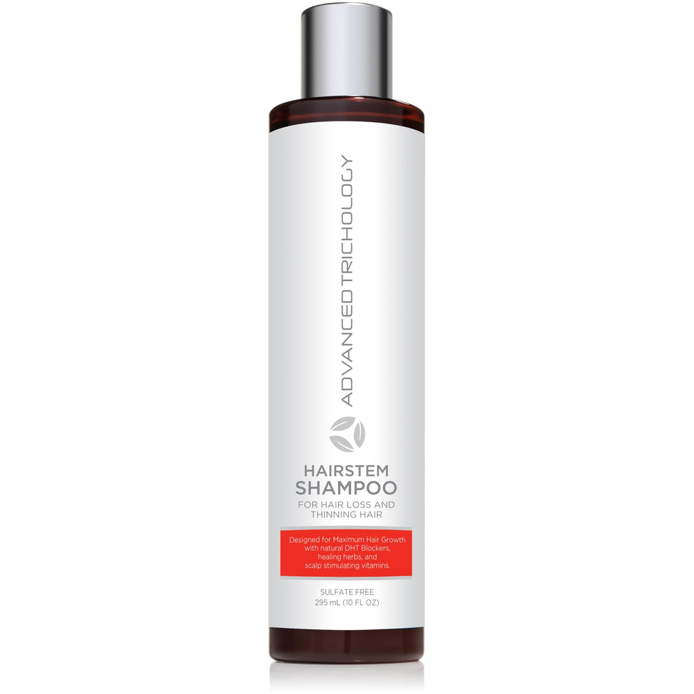Advanced Trichology HairStem Shampoo bottle closeup for a healthier scalp.