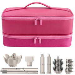 Adworte travel case for hair dryer front view shows chic pink design for organized travel.