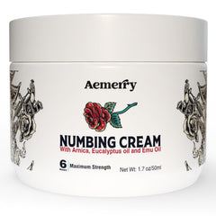 Aemerry Numbing Cream packaging showing a compact 50ml bottle for portable relief