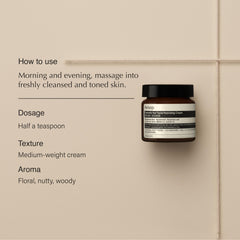 Aesop Camellia Nut Facial Hydrating Cream texture closeup showing creamy moisture.
