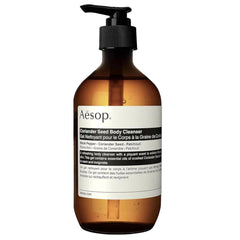 Aesop Coriander Seed Body Cleanser bottle front showing refreshing scent for daily use