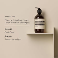 Orange, rosemary and lavender oils create a bright, calming aroma during washing