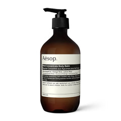 Aesop Rind Concentrate Body Balm bottle close-up highlighting fast-absorbing hydration.