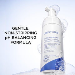AESTURA ATOBARRIER365 foamed texture close-up highlighting pre-foamed, low-friction cleanse.
