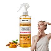 Aevezom Body Keratin Care Turmeric Spray bottle pour for easy on-the-go exfoliation.