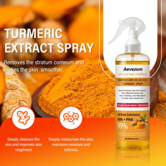 Aevezom Body Keratin Care Turmeric Spray mist application captures refreshing skin prep.