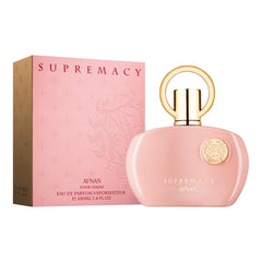 Afnan Supremacy Pink base notes musk and dry amber deliver lasting warmth.