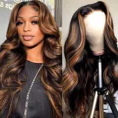 Afribye 30-inch 13x6 highlight body wave wig with lace front for natural parting and versatile daily wear