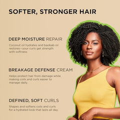 Apply African Pride Moisture Miracle leave-in cream from the dispenser for quick daily moisture on coils