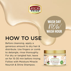 African Pride Moisture Miracle wash lather demonstrates gentle cleansing for curly hair