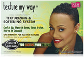 Africa's Best Organics My Way No-Lye System bottle shows customizable texture options for styling