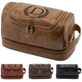 Aganmi engraved initials toiletry bag front view with wheat wreath for a personalized gift
