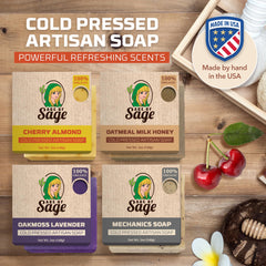 Age of Sage bars lined up—assorted scents for refreshing cleansing.