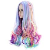 AGPTEK full-length curly rainbow wig for festival-ready color and volume.