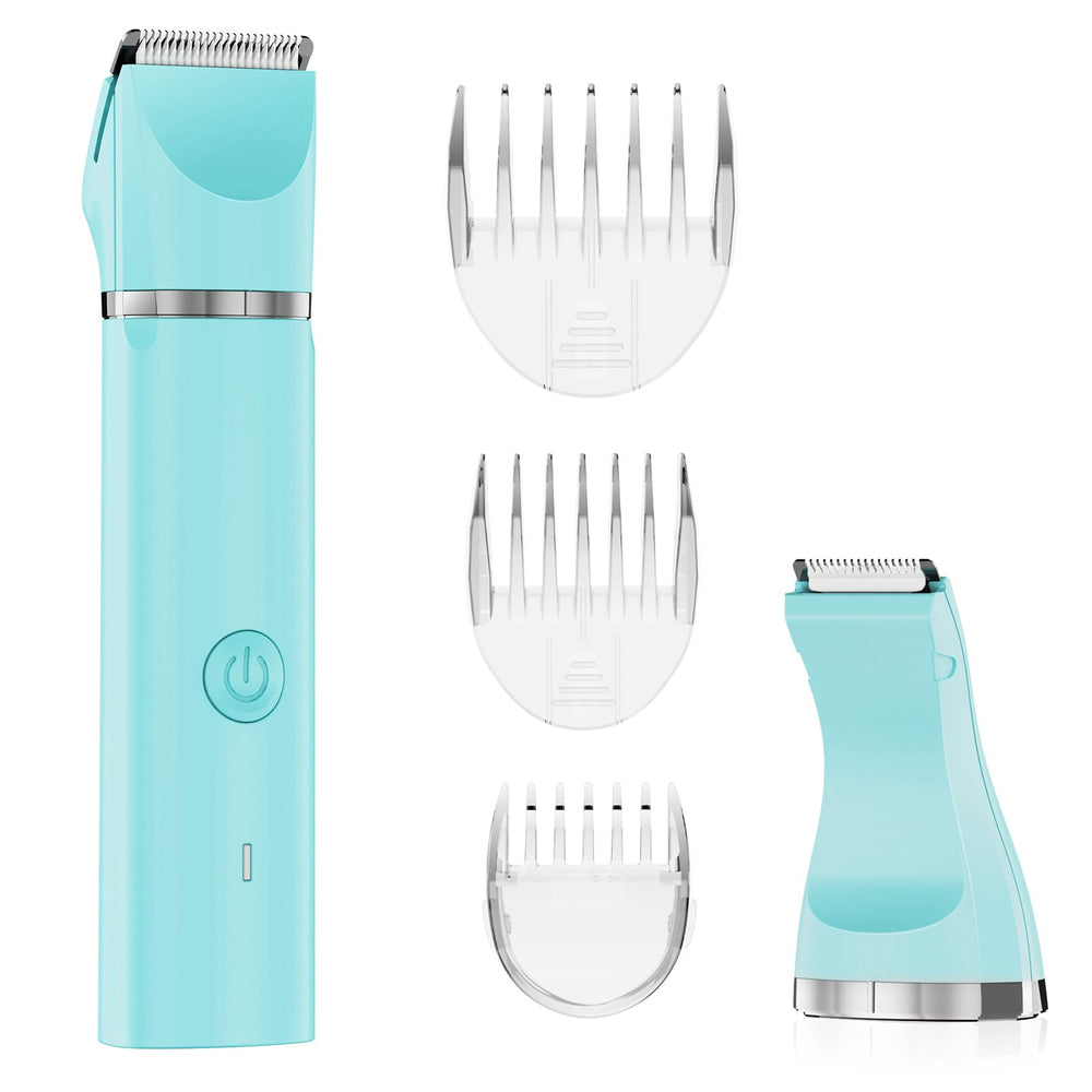 AIBRIT PRO electric bikini trimmer in blue with 2-in-1 precision for grooming routines.