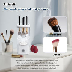 AiDwell 3-in-1 brush cleaner drying function in action for quick air-dry after wash.