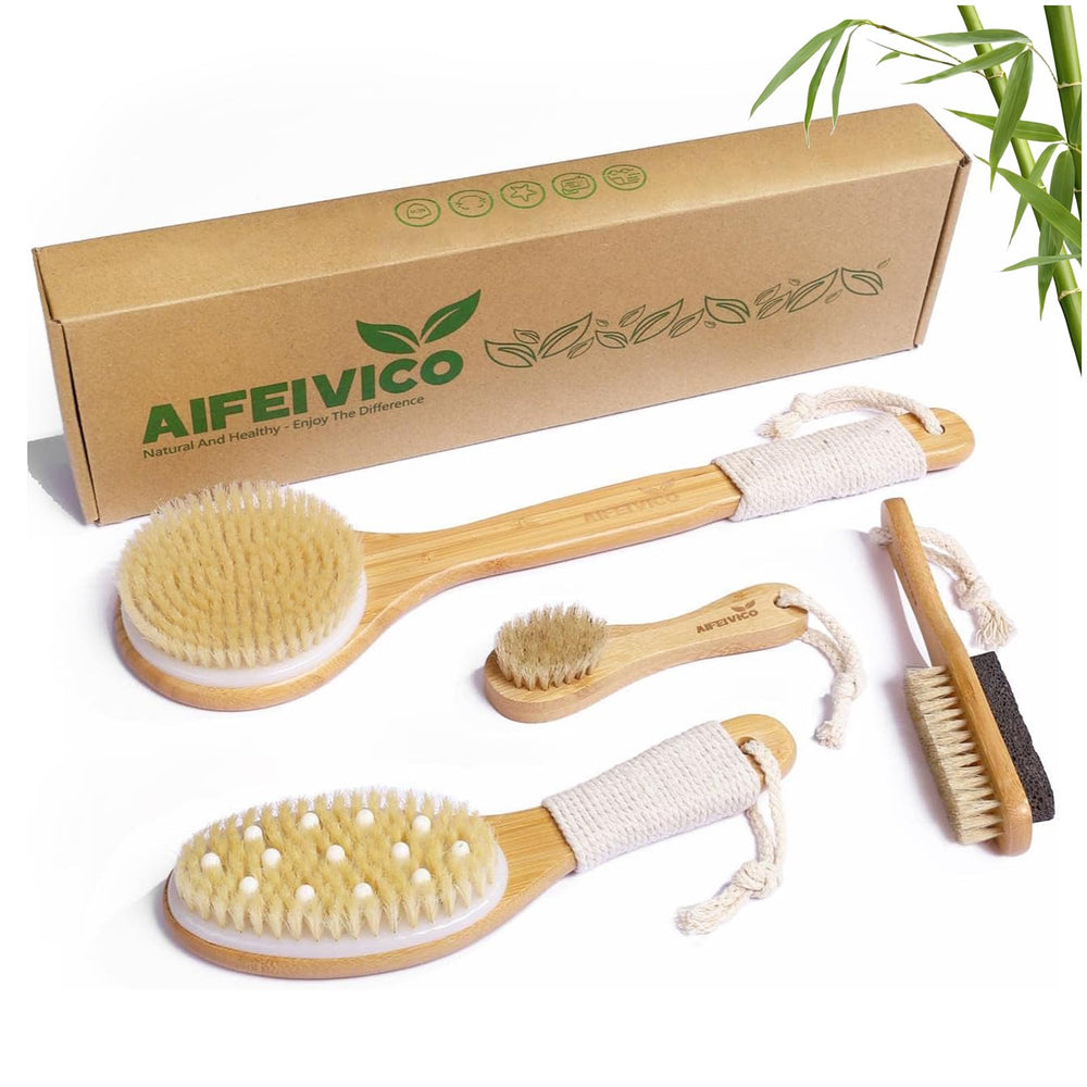 AIFEIVICO long-handle back shower brush for hard-to-reach exfoliation.