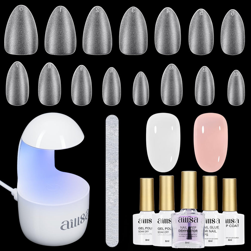 AILLSA almond nail kit package for beginner-friendly home manicures.