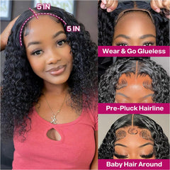 Ailwelia Curly Bob Wig 5x5 closure highlights seamless parting for versatile styling.