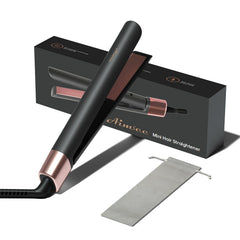 AIMSEE mini flat iron with ceramic plates for precise, travel-friendly straightening on short hair.
