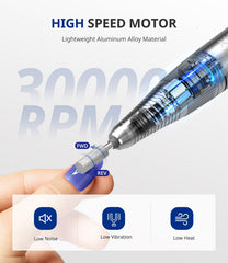 AIRSEE nail drill LCD display showing RPM and battery status for precise control
