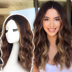 AISI HAIR Highlights Brown Wig lace-front close-up shows natural hairline.