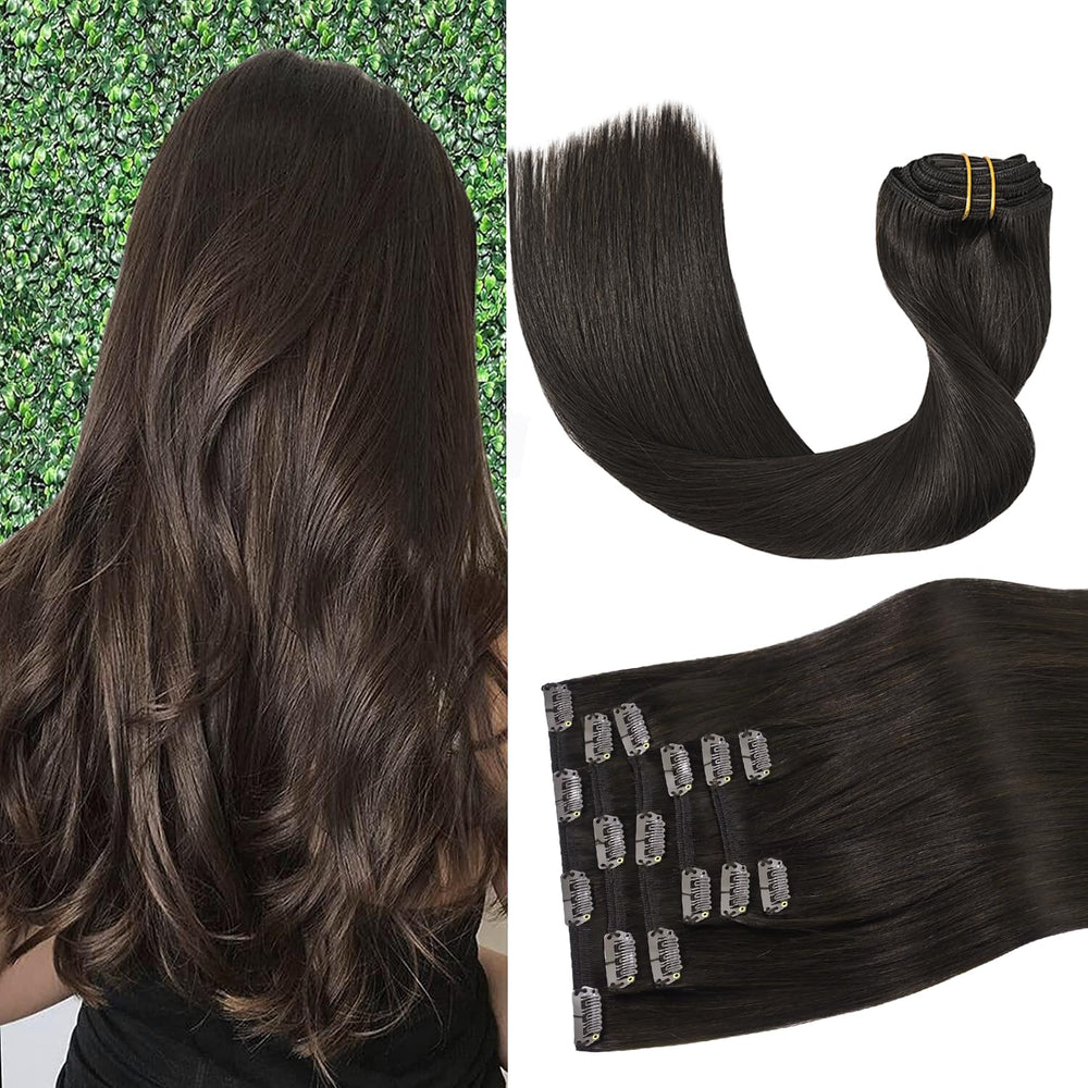 Aison dark brown clip-in hair extension 18 inch for natural-length blend.