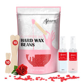 Ajoura 2lb hard wax beads rose-formula close-up; gentle hair removal for sensitive skin.