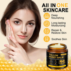 AKIICHI whipped-tallow-honey-balm-texture closeup reveals light, fast-absorbing cream