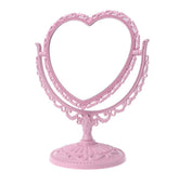 AKOAK heart-shaped cosmetic mirror pink front view for portable makeup checks on the go.