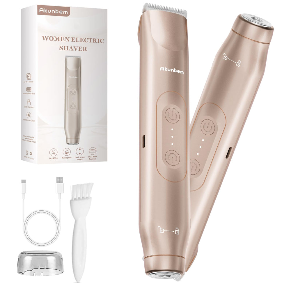 Akunbem bikini-trimmer dual-head for precise body and facial grooming.