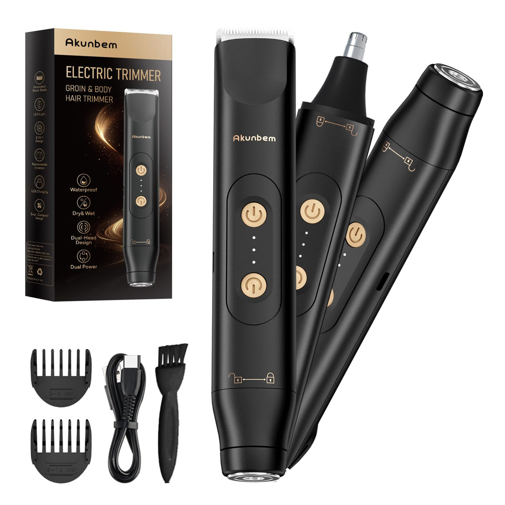 Akunbem dual-head shaver for versatile grooming on face and body.