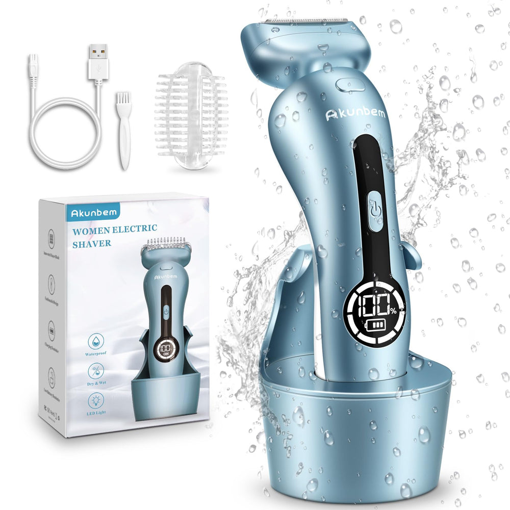 Akunbem electric razor blue front view for smooth legs and bikini lines
