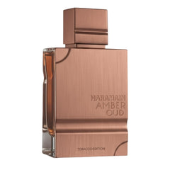 Al Haramain Amber Oud Tobacco Edition bottle front shows a bold, long-lasting aroma for all-day confidence.