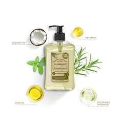 A LA MAISON Rosemary Mint pump provides quick, convenient hand washing.