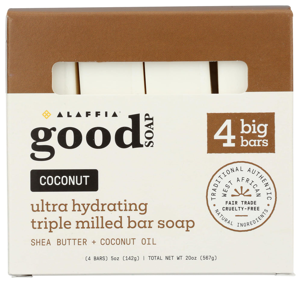 Alaffia Coconut Good Soap value pack front view for everyday cleansing and coconut scent.