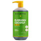 Alaffia Everyday Coconut bottle showing creamy lather for daily cleansing