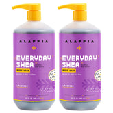 Alaffia Everyday Shea Body Wash lavender front view bottle for moisturizing cleanse.