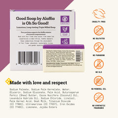Alaffia Good Soap Lavender four-bar pack highlights Fair Trade shea butter.