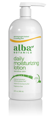 Alba Botanica Daily Moisturizing Lotion fragrance-free 32oz packaging for sensitive skin hydration